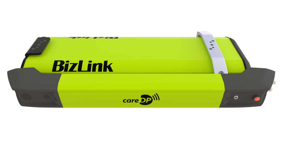 Side view close-up of LSH 3 dresspack with mounted AI-powered careDP sensor for robotic corrugated tube monitoring.